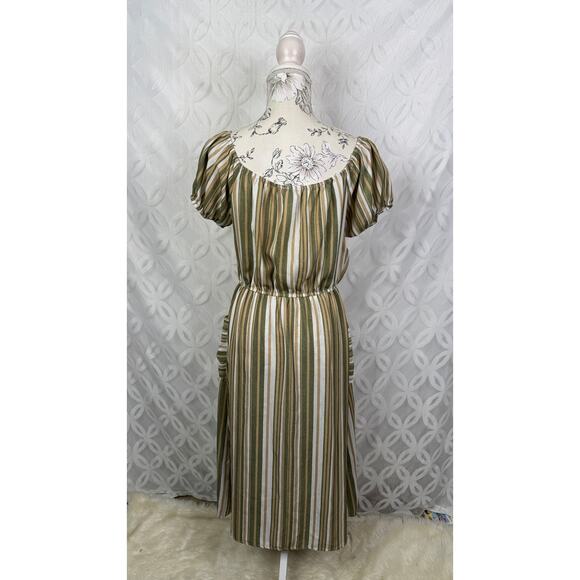 Naif Stripped Milkmaid Boho Earth Tone Midi Button Down Dress Size S - Picture 2 of 10